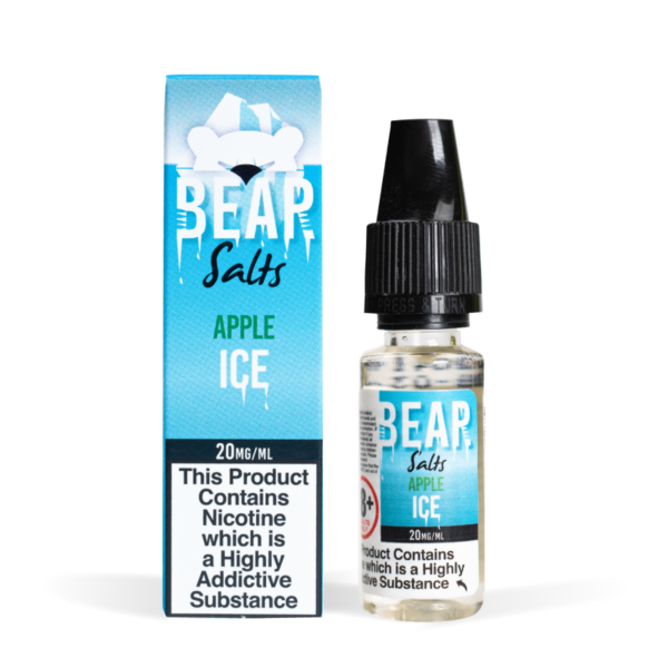 Bear Flavors Range Nic Salts apple ice Flavour 20mg White background Studio Shot