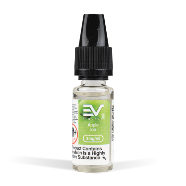 EV Liquid 10ml 50/50 Apple Ice White Background Studio Shot