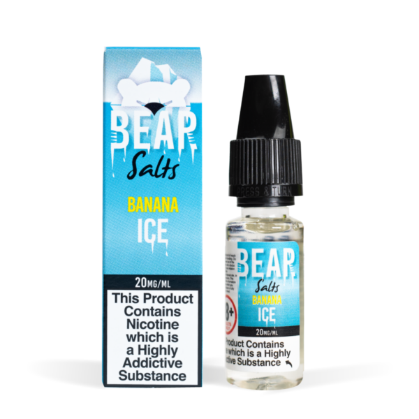 Bear Flavors Range Nic Salts banana ice Flavour 20mg White background Studio Shot