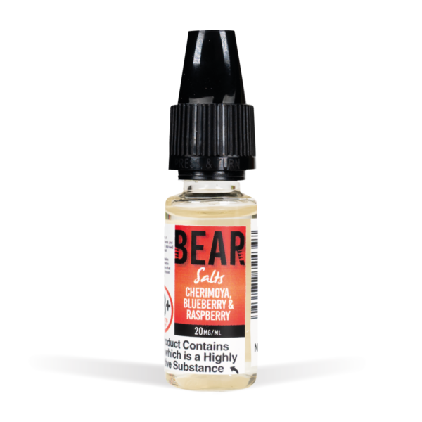 Wholesale Bear Salts 10ml Grizzly Cherimoya Blueberry & Raspberry Nic Salt White Background Studio Shot