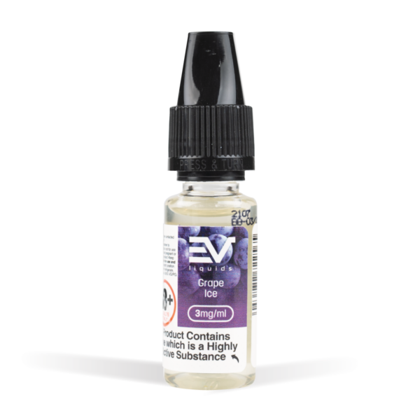 EV Liquid 10ml 50/50 Grape Ice White Background Studio Shot