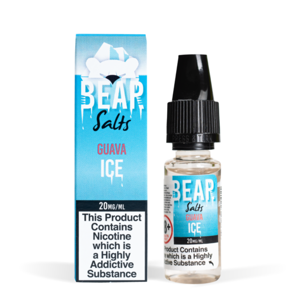 Bear Flavors Range Nic Salts guava ice Flavour 20mg White background Studio Shot