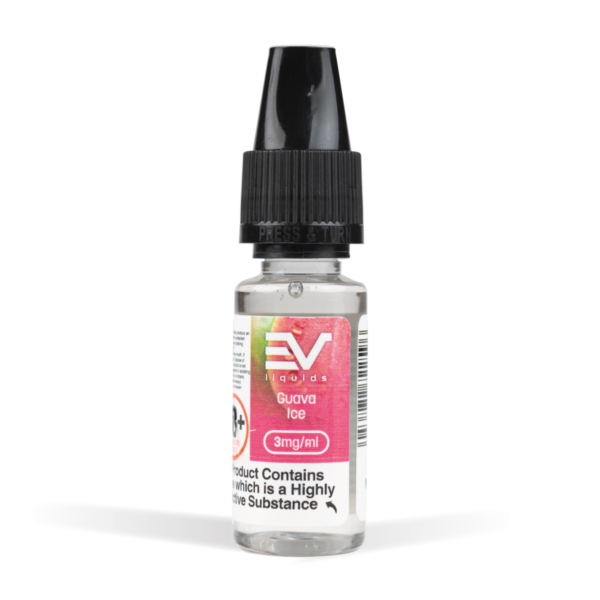 EV Liquid 10ml 50/50 Guava Ice White Background Studio Shot