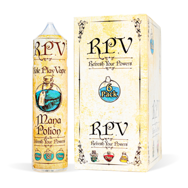 Mana Potion RPV Range Box and Bottle White Background Studio Shot