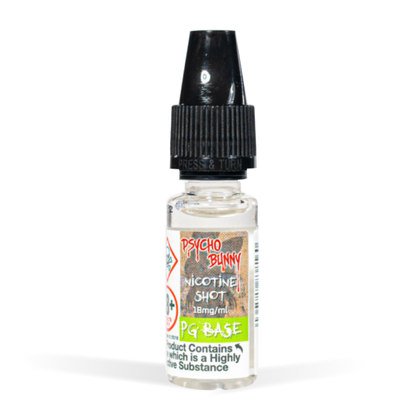 Psycho Bunny 10ml Nicotine Shot Range PG Flavour White Background Studio Shot