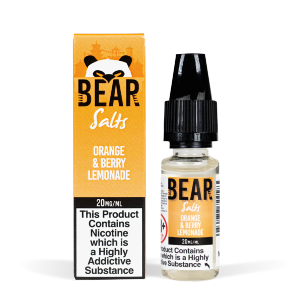 Bear Salts 10ml Panda Orange & Berry Lemonade Nic Salt White Background Studio Shot