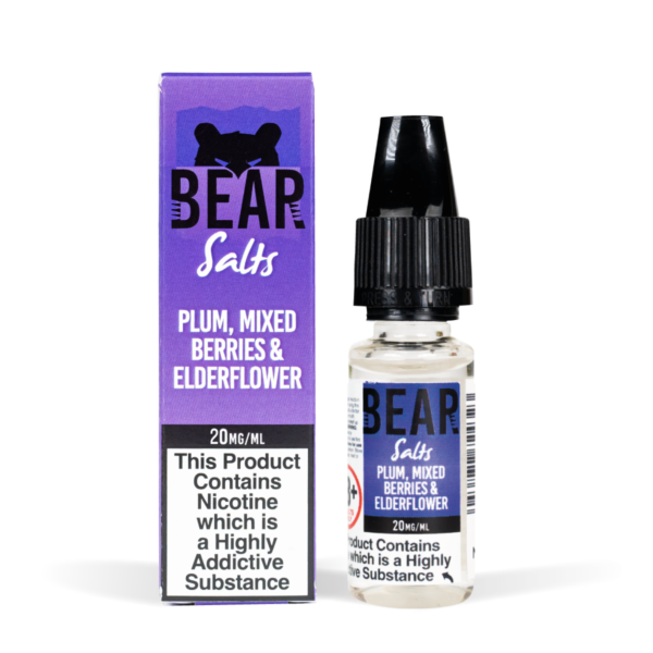 Bear Salts 10ml Grizzly plum, elderflower and mixed berries nic salt White Background Studio Shot