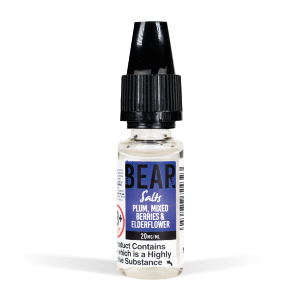 Bear Salts 10ml Grizzly plum, elderflower and mixed berries nic salt White Background Studio Shot