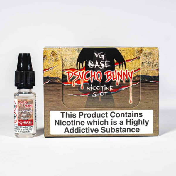 Psycho Bunny Nicotine Shot 10ml VG flavour white background studio shot