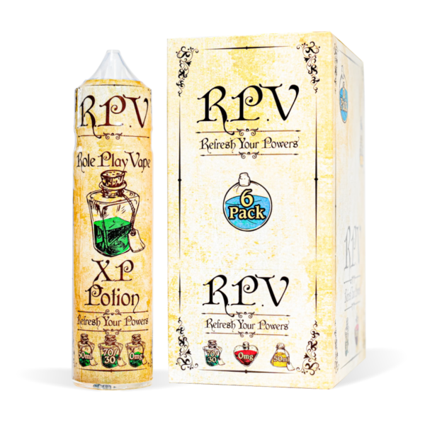 XP Potion RPV Range Box and Bottle White Background Studio Shot